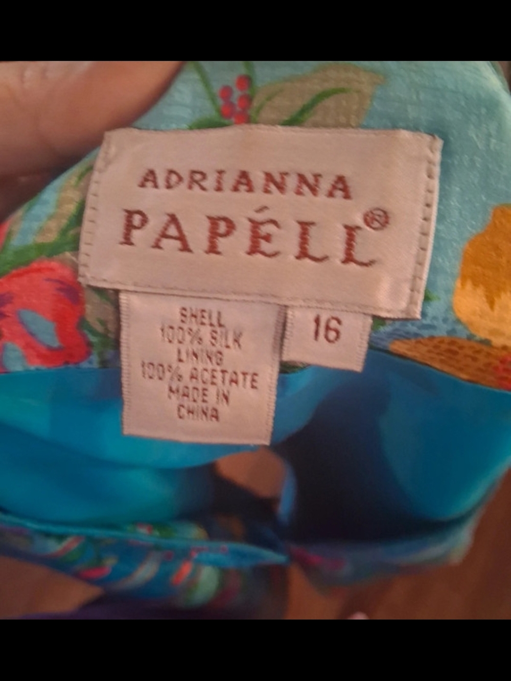 Vintage Adrianna Papell Turquoise Floral Silk Shirt